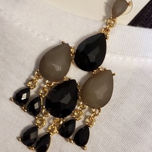 Francesca's Brightrain chandelier earring goldtone, black, gray 2 3/4 inches